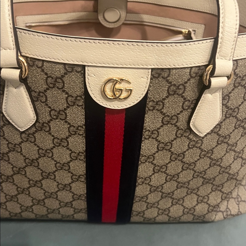 Gucci Beige and Black Tote with Red Stripe - Picture 2 of 5